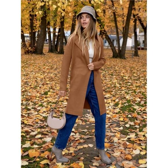 Women's Long Cardigans Sweater Blazer Jacket Coat Camel - Picture 4 of 7